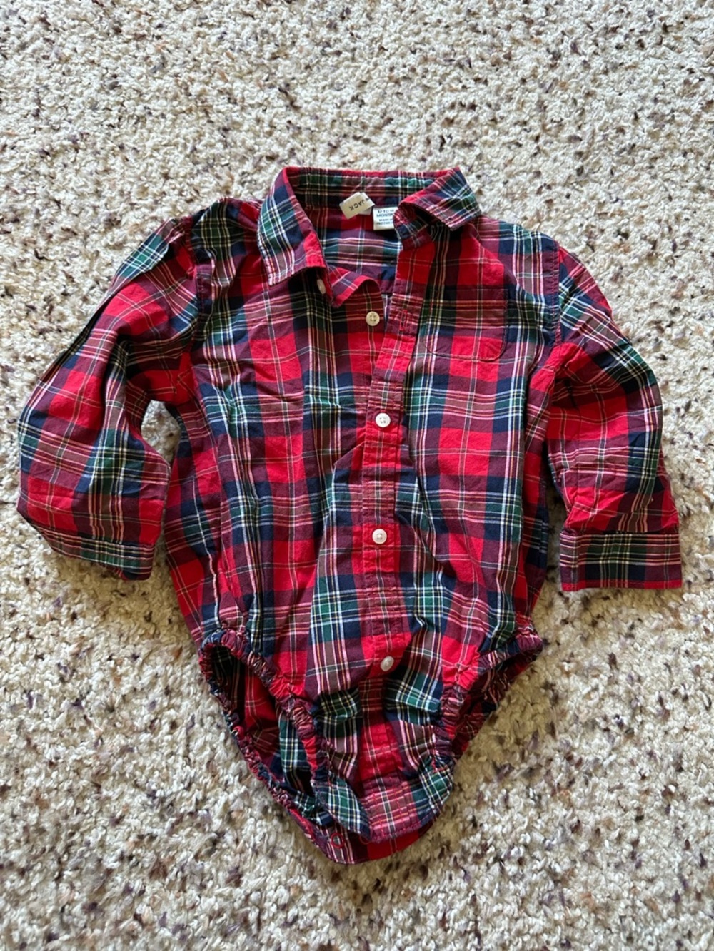 Janie and Jack Red & Green Plaid Button-Up Baby Bodysuit 12-18months